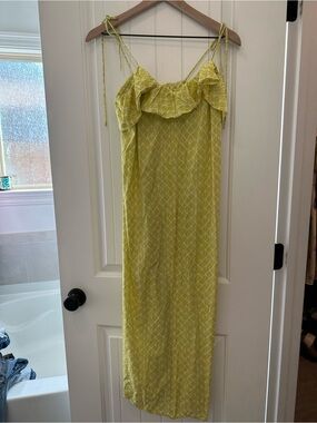 H&M Yellow Tie-Shoulder Ruffle Maxi Dress